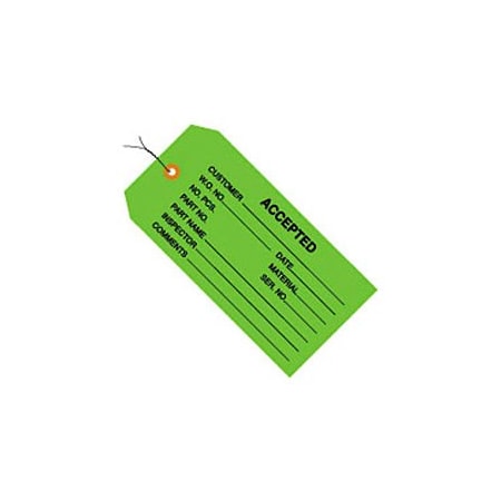 Box Packaging Inspection Tag Accepted Pre WiredNo 5 4-3/4L x 2-3/8W Green 1000/Pk G20023